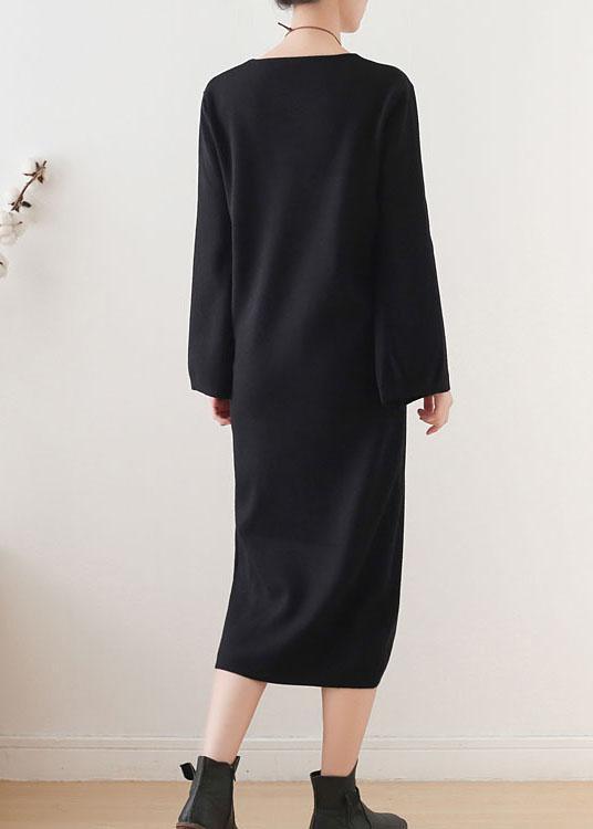 Women Black Long Sleeve Fall Slim fit Knit Dress - Omychic