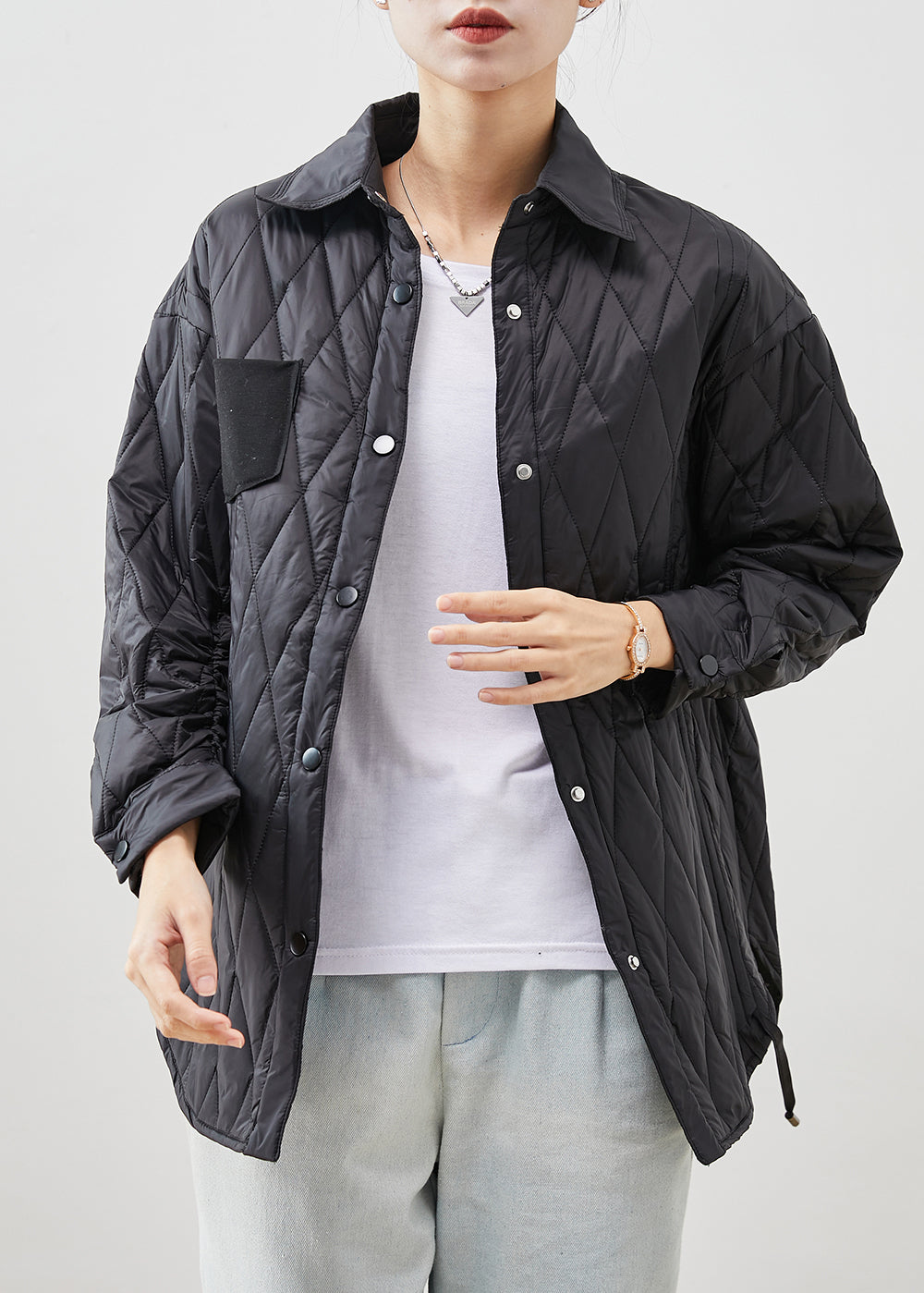 Women Black Oversized Drawstring Fine Cotton Filled Coat Outwear Winter - Omychic