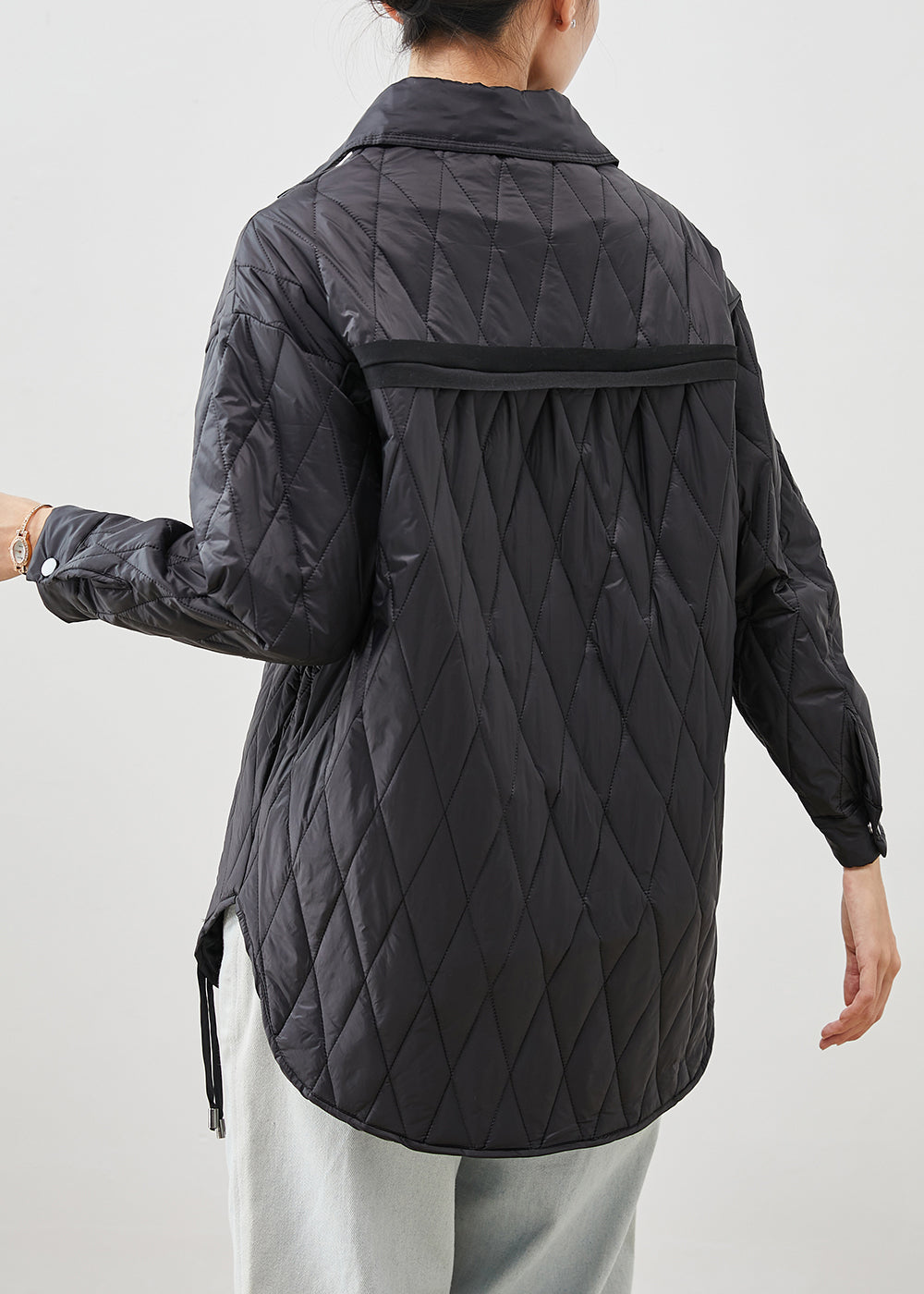Women Black Oversized Drawstring Fine Cotton Filled Coat Outwear Winter - Omychic