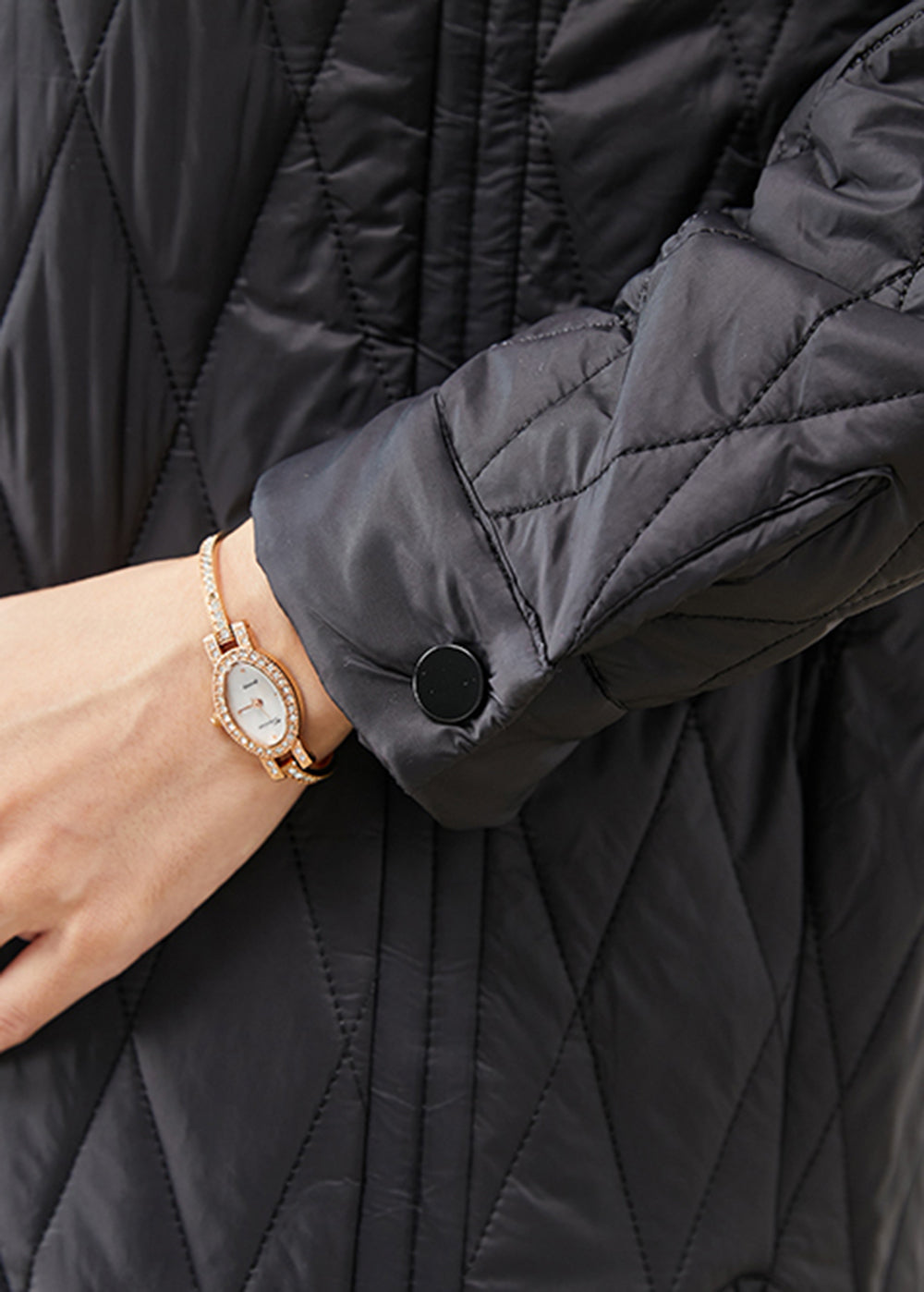 Women Black Oversized Drawstring Fine Cotton Filled Coat Outwear Winter - Omychic