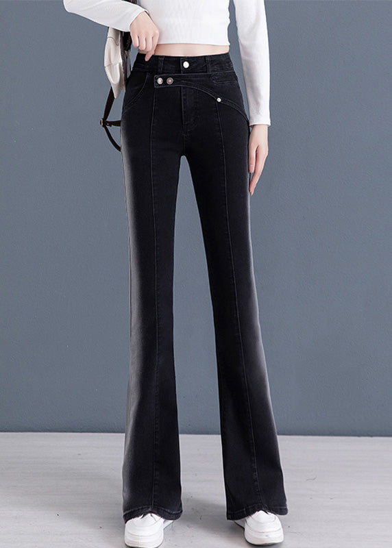 Women Black Patchwork High Waist Flared Trousers Summer