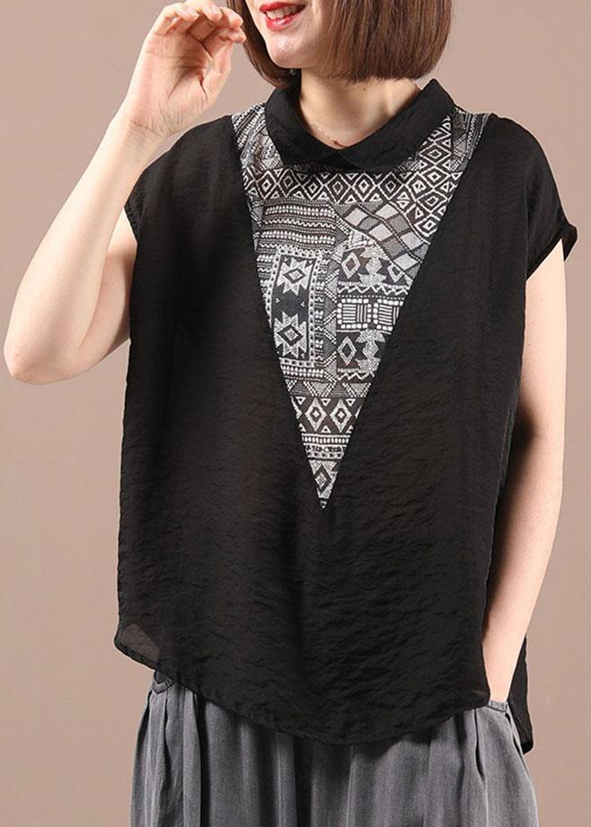 Women Black Patchwork Print Summer Casual Top Sleeveless - Omychic