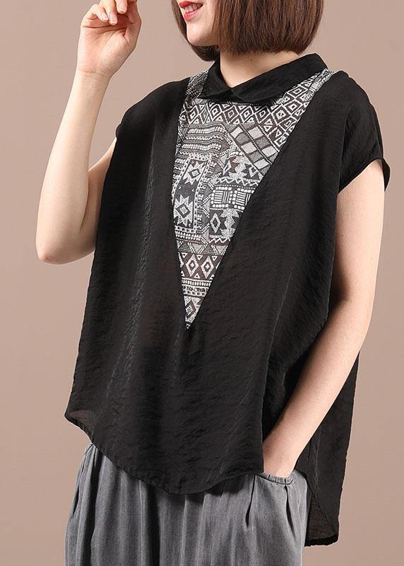 Women Black Patchwork Print Summer Casual Top Sleeveless - Omychic