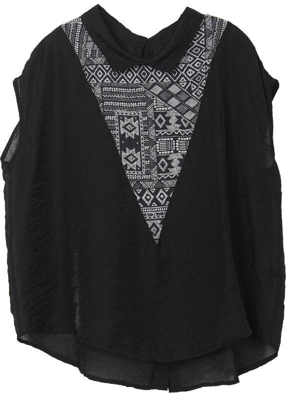 Women Black Patchwork Print Summer Casual Top Sleeveless - Omychic