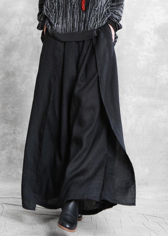 Women Black Pockets Loose Casual Fall Wide Leg Pants - Omychic