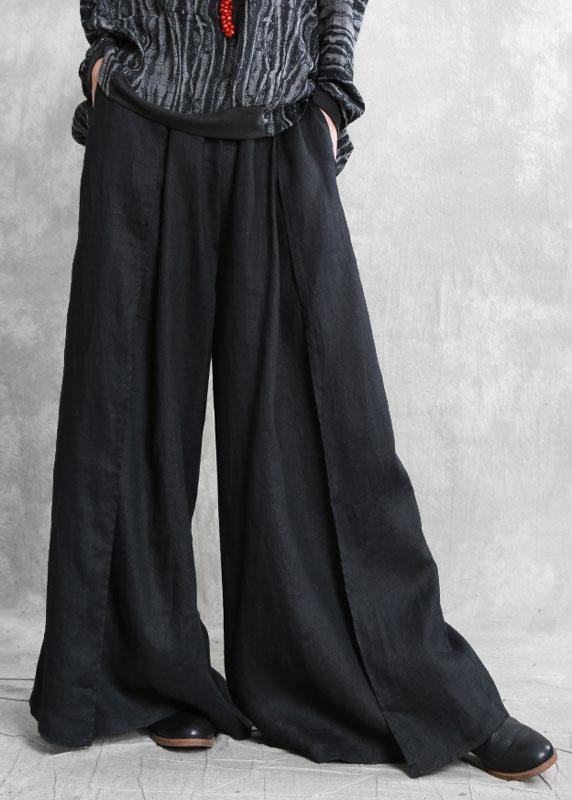 Women Black Pockets Loose Casual Fall Wide Leg Pants - Omychic