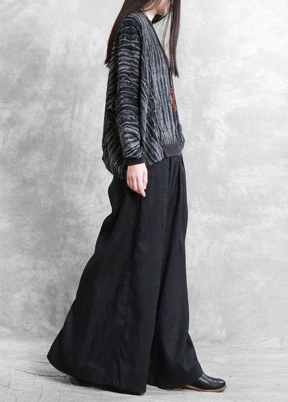 Women Black Pockets Loose Casual Fall Wide Leg Pants - Omychic