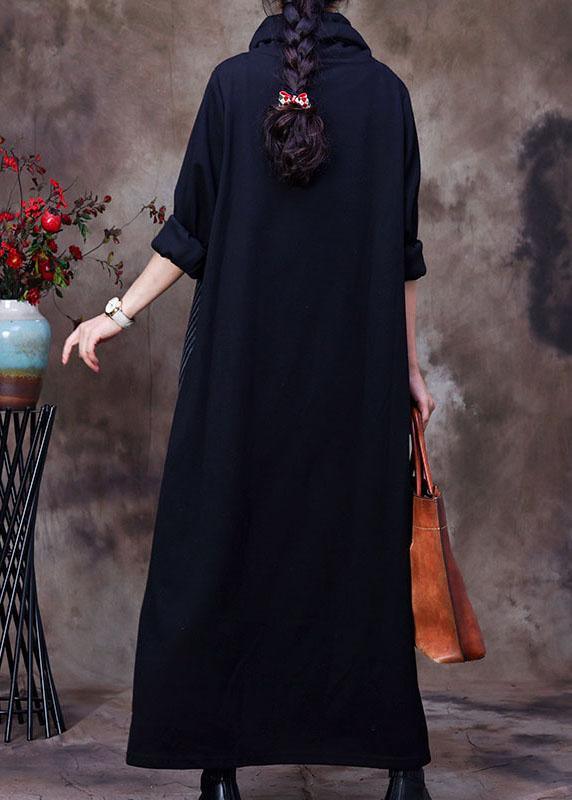 Women Black Turtle Neck Patchwork Woolen Dress Spring - Omychic
