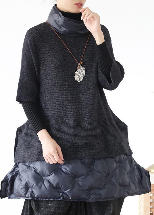 Women Black Turtleneck Half Sleeve Wool Sweater tops - Omychic