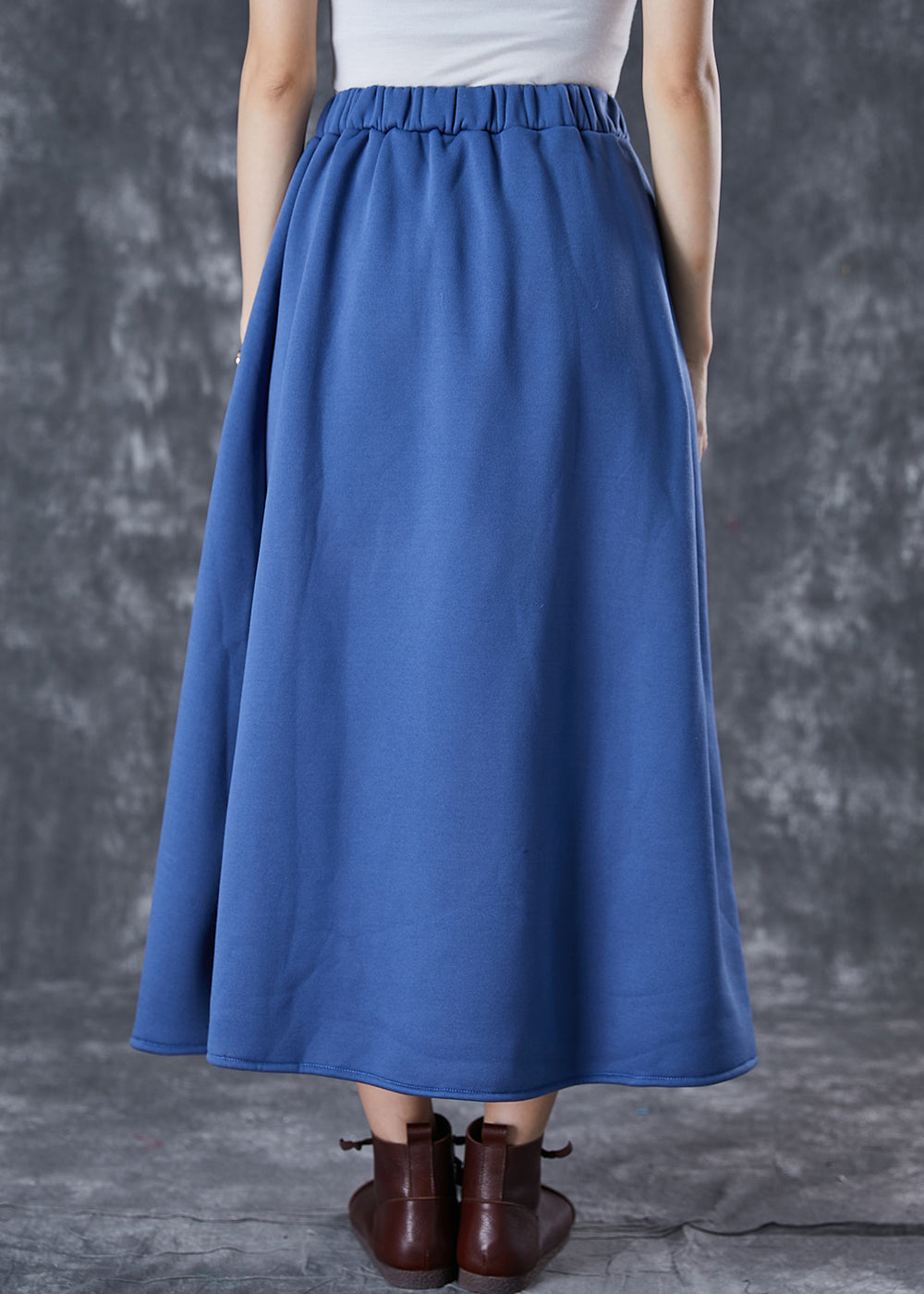 Women Blue Elastic Waist Cotton A Line Skirts Fall