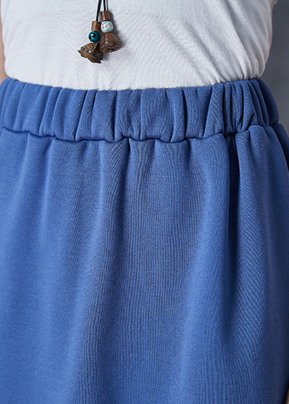 Women Blue Elastic Waist Cotton A Line Skirts Fall