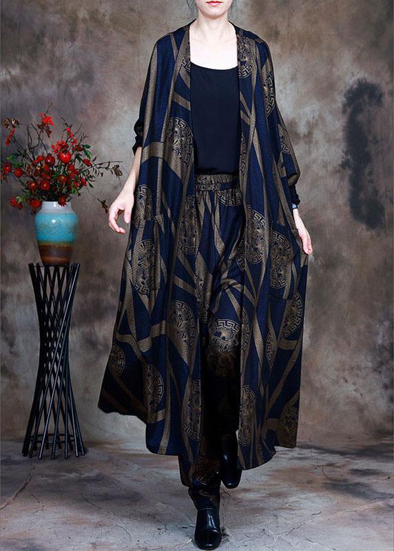 Women Blue Loose Print asymmetrical design Fall Two Pieces Set Long sleeve - Omychic