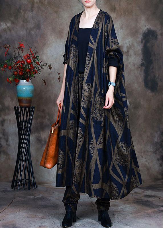 Women Blue Loose Print asymmetrical design Fall Two Pieces Set Long sleeve - Omychic