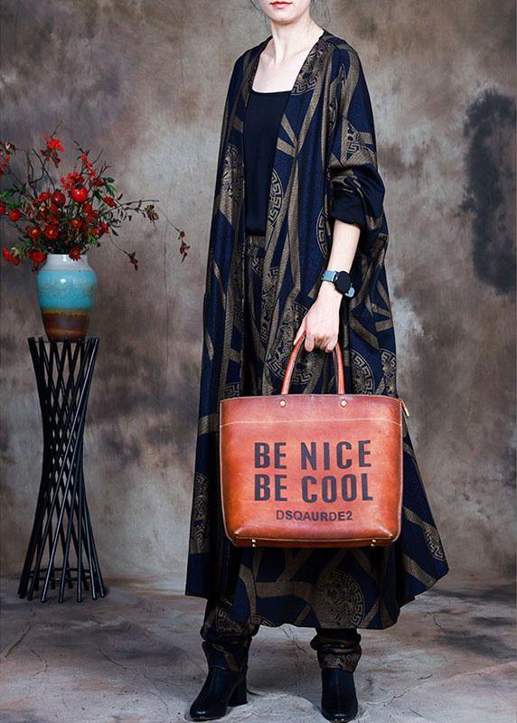 Women Blue Loose Print asymmetrical design Fall Two Pieces Set Long sleeve - Omychic