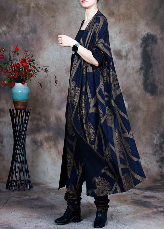 Women Blue Loose Print asymmetrical design Fall Two Pieces Set Long sleeve - Omychic