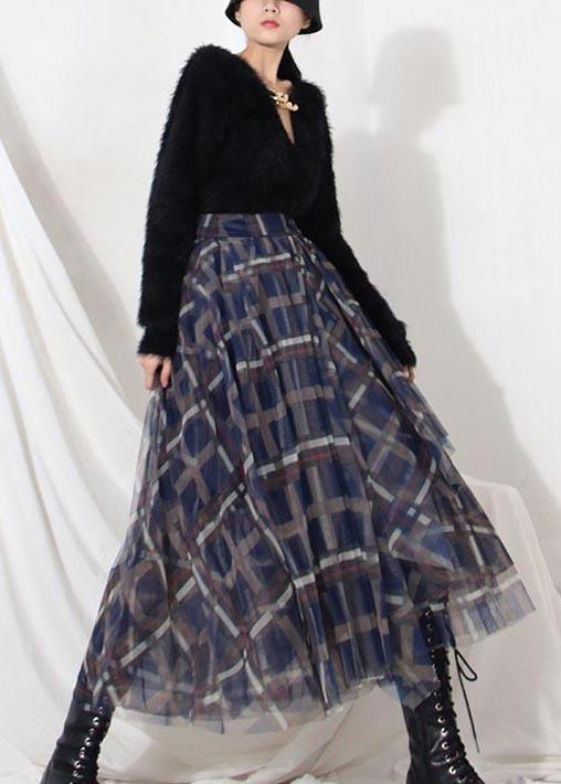 Women Blue Plaid zippered A Line Skirt Summer - Omychic