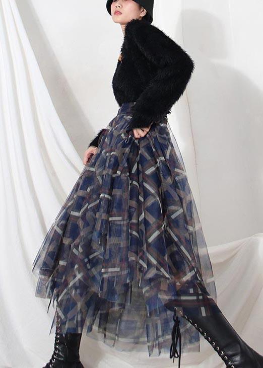 Women Blue Plaid zippered A Line Skirt Summer - Omychic