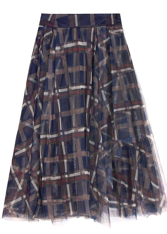 Women Blue Plaid zippered A Line Skirt Summer - Omychic