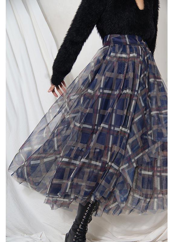 Women Blue Plaid zippered A Line Skirt Summer - Omychic