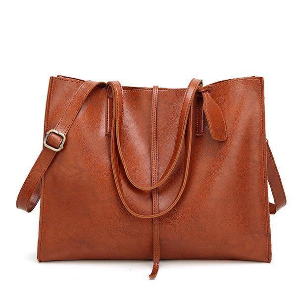 Women Brown Vintage Tote Handbags Retro Shoulder Bags Capacity Crossbody Bags - Omychic