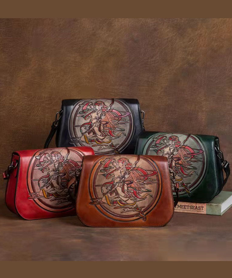 Women Brown constellation Paitings Calf Leather Satchel Handbag