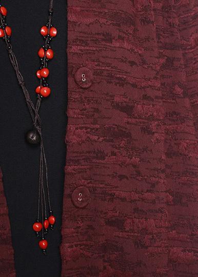 Women Burgundy Jacquard Plus Size Clothes Large Hem Outwear - Omychic