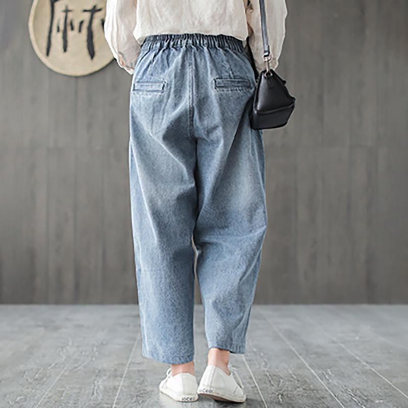 Women Casual cotton Vintage Patchwork Ankle Length Jeans - Omychic