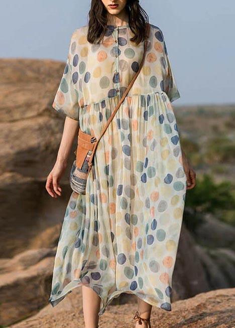 Women Chiffon Kaftans Fashion Dots Pleated Long Dress - Omychic