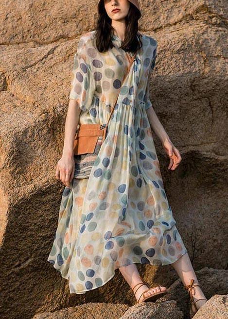 Women Chiffon Kaftans Fashion Dots Pleated Long Dress - Omychic