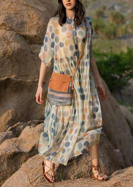 Women Chiffon Kaftans Fashion Dots Pleated Long Dress - Omychic