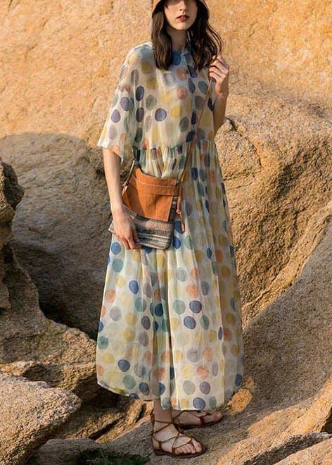 Women Chiffon Kaftans Fashion Dots Pleated Long Dress - Omychic