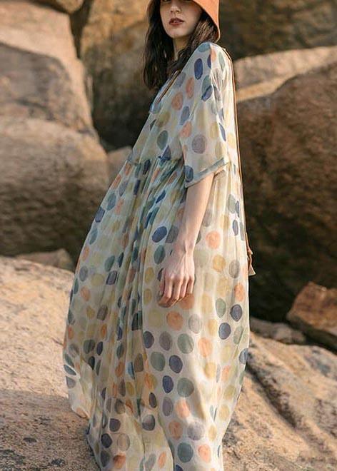 Women Chiffon Kaftans Fashion Dots Pleated Long Dress - Omychic