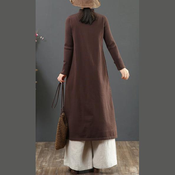 Women Chinese Button Sweater embroidery dress outfit Beautiful chocolate Fuzzy knitwear - Omychic