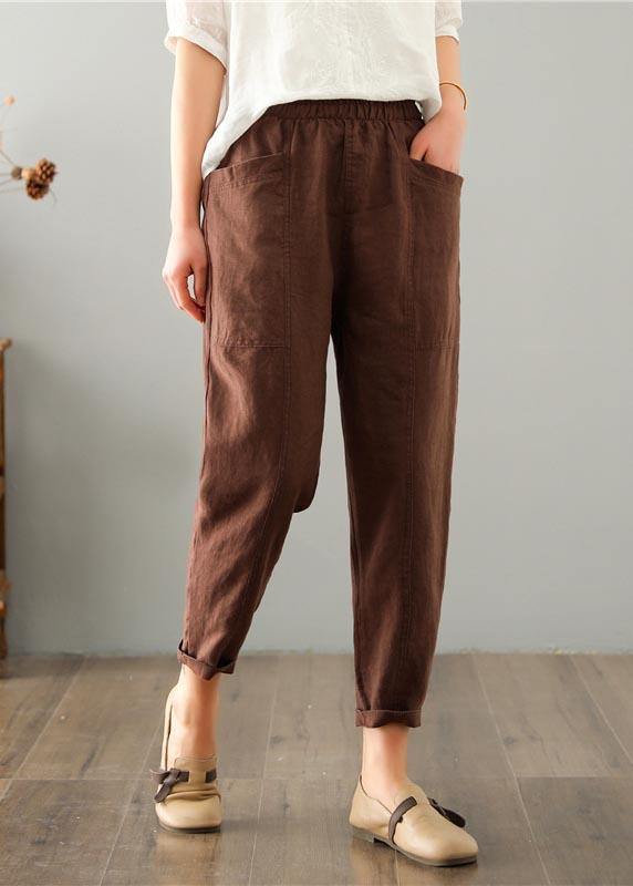 Women Chocolate Cotton Linen Summer Pants - Omychic