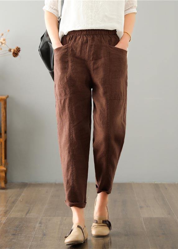 Women Chocolate Cotton Linen Summer Pants - SooLinen