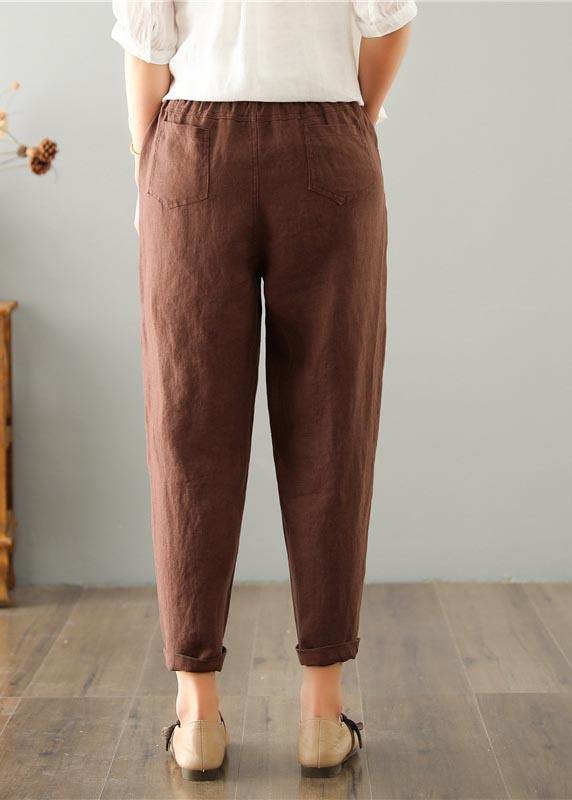 Women Chocolate Cotton Linen Summer Pants - SooLinen