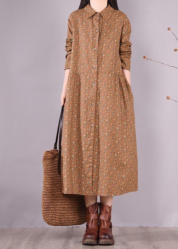 Women Chocolate Print Dress Lapel Button Down Daily Spring Dress - Omychic