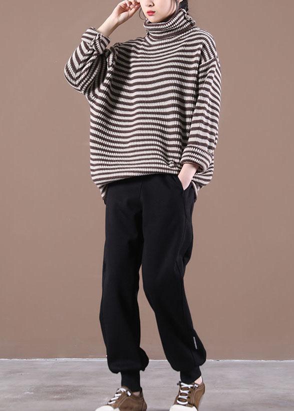 Women Chocolate Striped Long Sleeve Fall Knit Top - Omychic