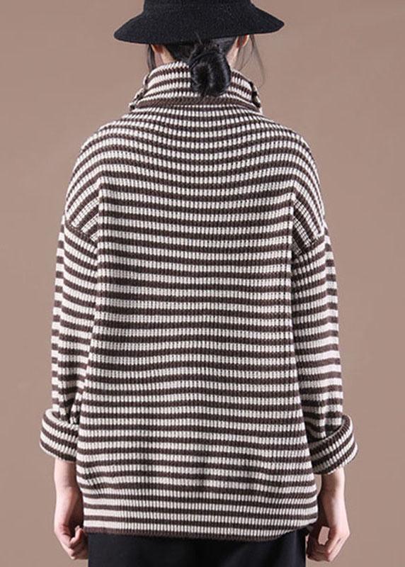 Women Chocolate Striped Long Sleeve Fall Knit Top - Omychic