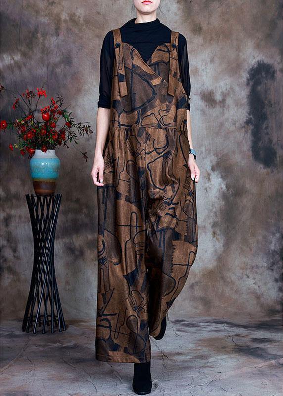 Women Coffee Button Patchwork Fall retro jumpsuit pants - Omychic