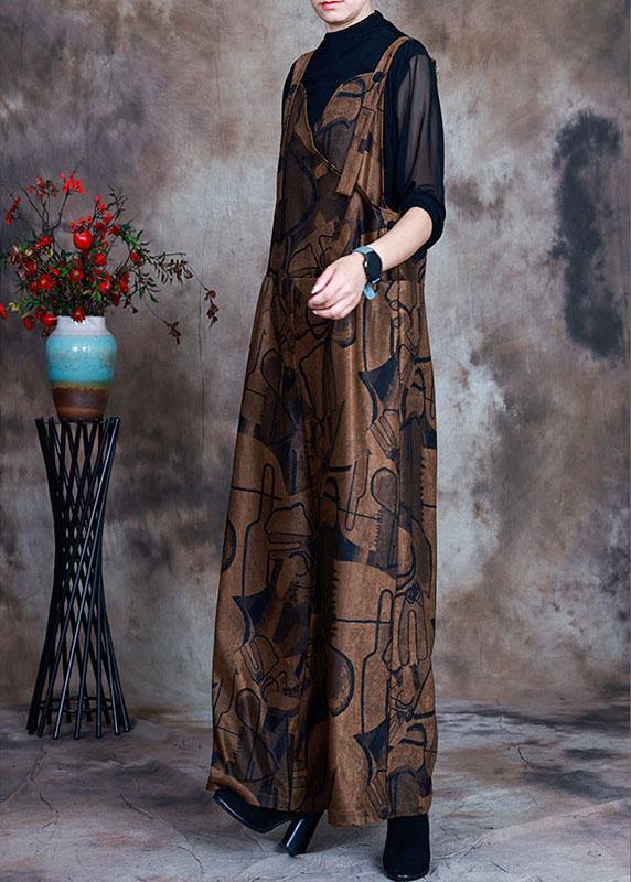 Women Coffee Button Patchwork Fall retro jumpsuit pants - Omychic