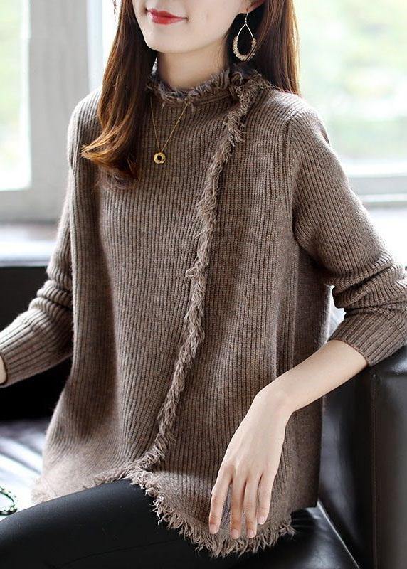 Women Coffee retro asymmetrical design Fall Knitted sweaters - Omychic