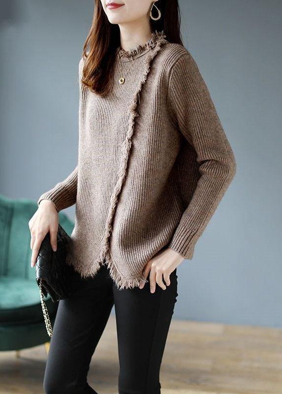 Women Coffee retro asymmetrical design Fall Knitted sweaters - Omychic