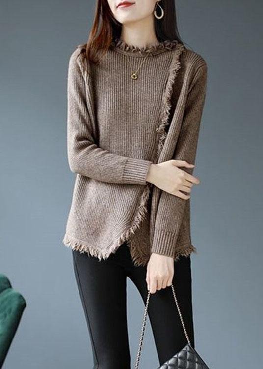 Women Coffee retro asymmetrical design Fall Knitted sweaters - Omychic