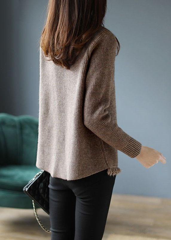 Women Coffee retro asymmetrical design Fall Knitted sweaters - Omychic