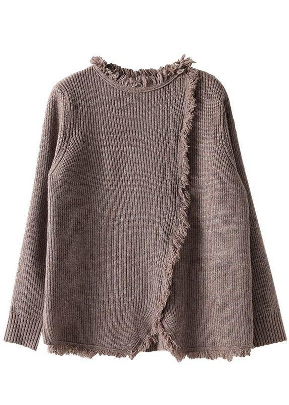 Women Coffee retro asymmetrical design Fall Knitted sweaters - Omychic