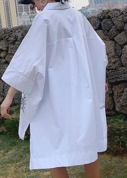 Women Collar Asymmetrical Linen Summer Tunic Shape White Shirt - Omychic