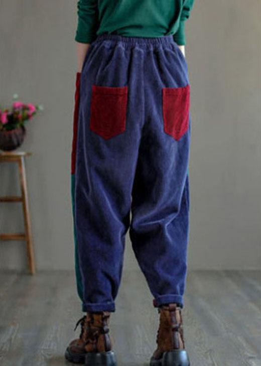 Women Colorblock Thick Corduroy Patchwork Fall Pants - Omychic