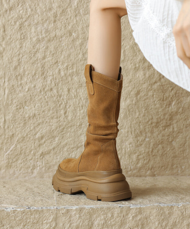 Women Comfortable Splicing Platform Boots Brown Suede