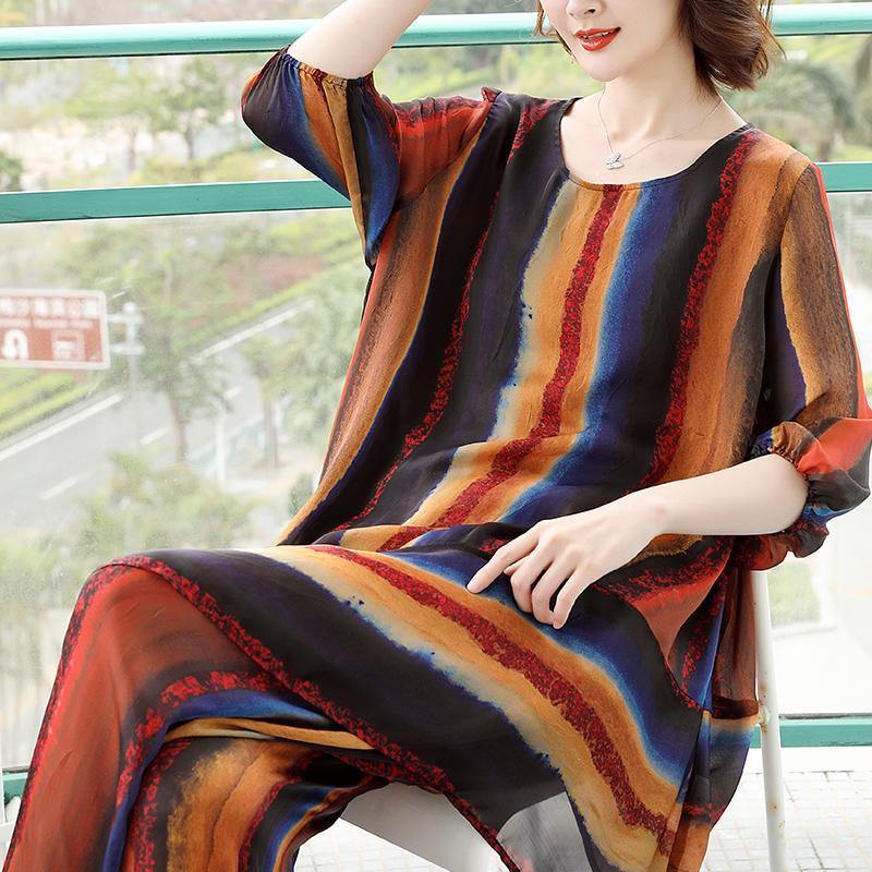 Women Cotton dress Drops Design Stripe Women Spring Loose Two Pieces Casual Suit - Omychic